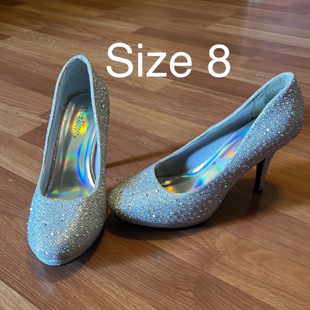 Silver Slipper High Heels With Rhinestones